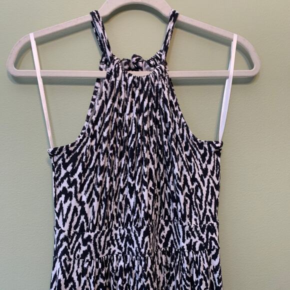 Banana Republic Dress Women S Jersey Stretch Halter Maxi Print Black White - Picture 3 of 12